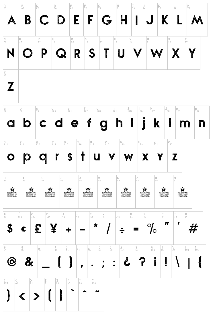 Nova Stamp font map